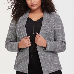 Torrid Black White Plaid Geometric Blazer